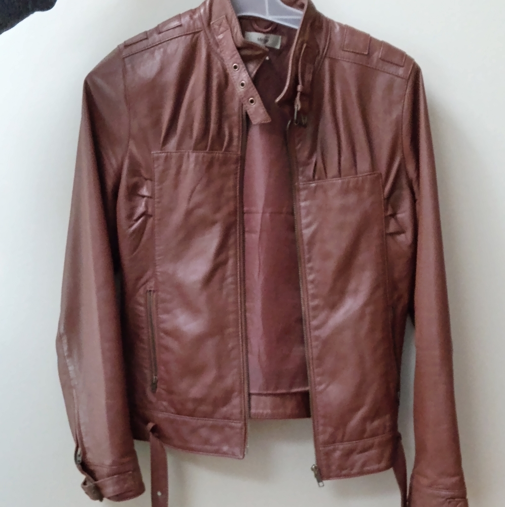 Metro 7 Tan Leather Moto Jacket Size 4